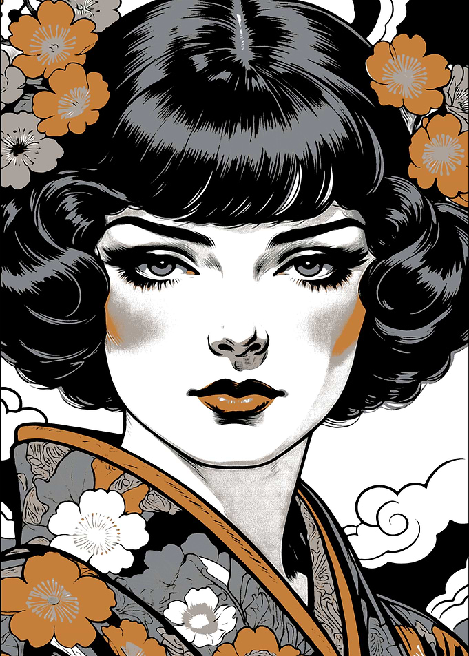 Geisha Portrait with Floral Kimono