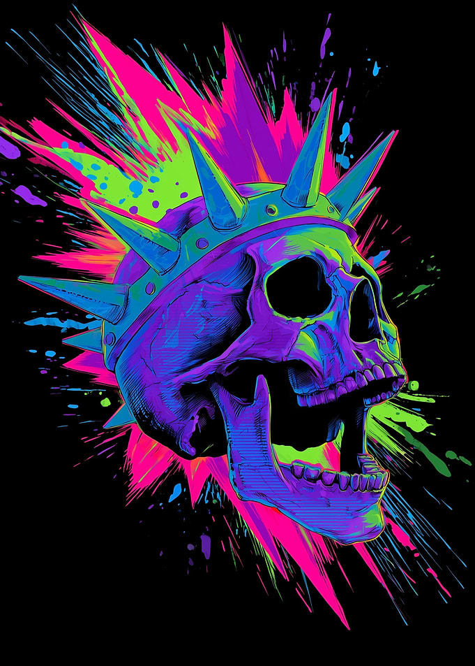 Skull with Crown and Neon Splatter