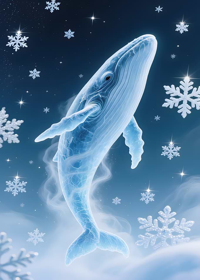 Winter Whale in Snowy Sky