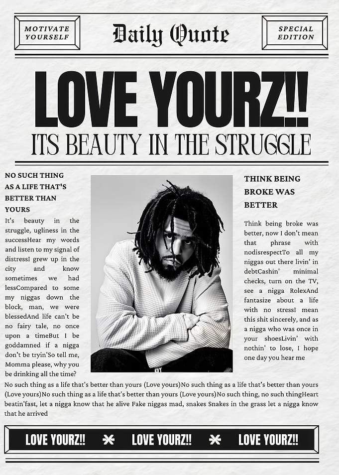Love Yourz Newspaper Style Quote