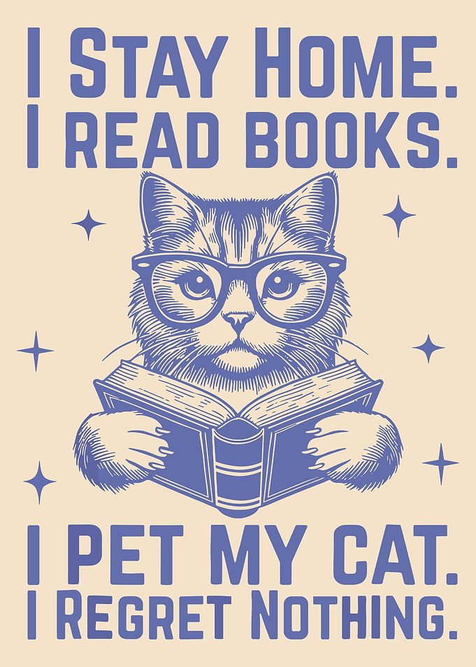 Cat Reading Books Funny Poster