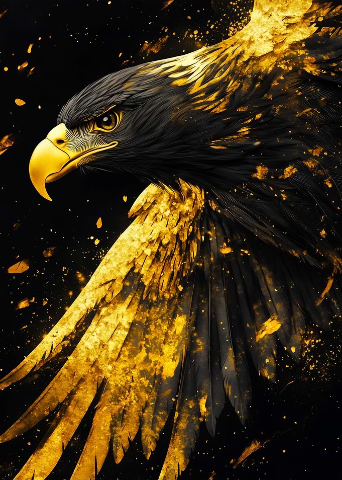 Golden Eagle Portrait on Black Background