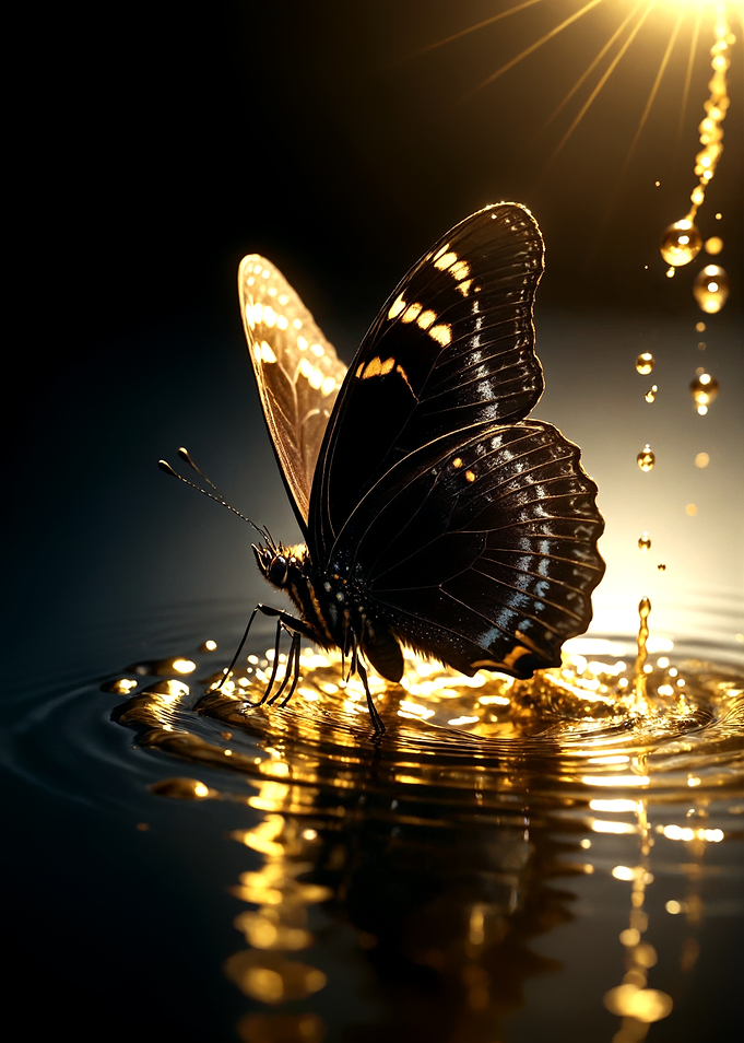 Butterfly on Golden Water Surface
