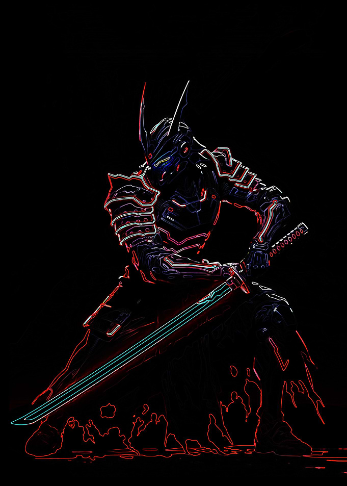 Neon Samurai Warrior with Katana