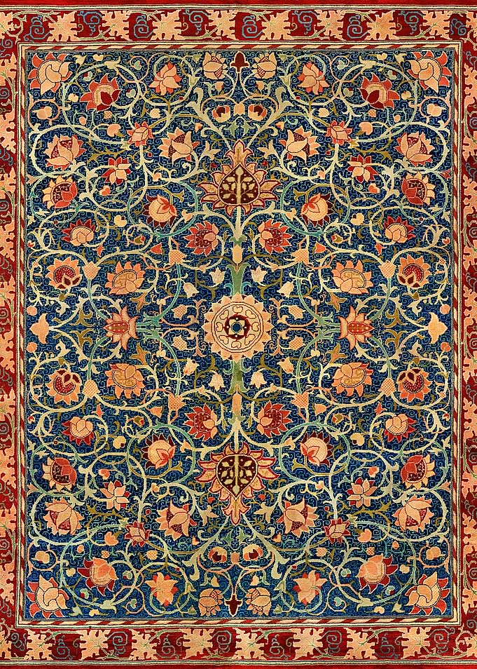 Floral Patterned Rug with Red Border, william morris art