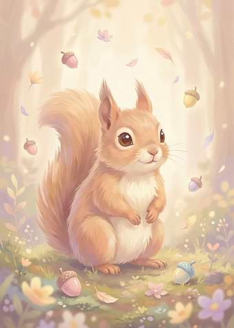 Cute Squirrel in Pastel Forest