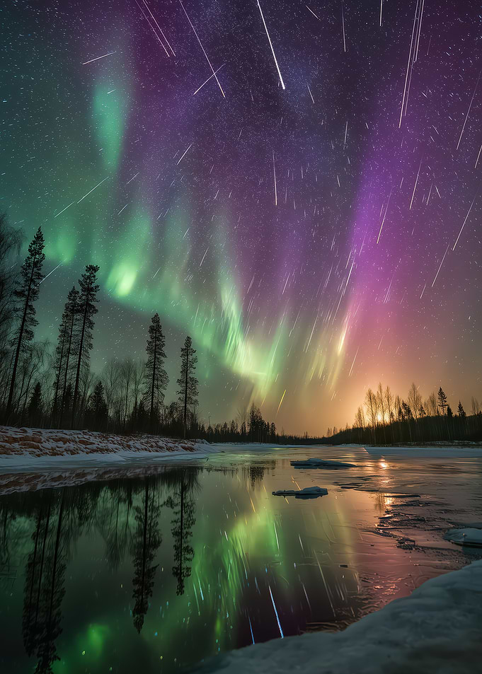 Aurora Borealis and Meteor Shower