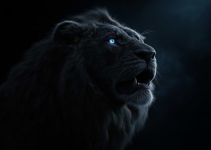 Lion with Glowing Blue Eyes