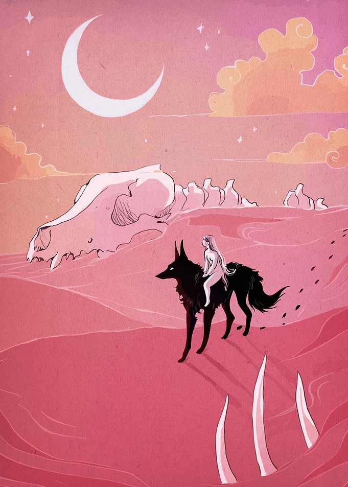 Desert Ride Under Crescent Moon