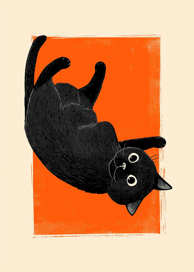 Playful Black Cat Illustration