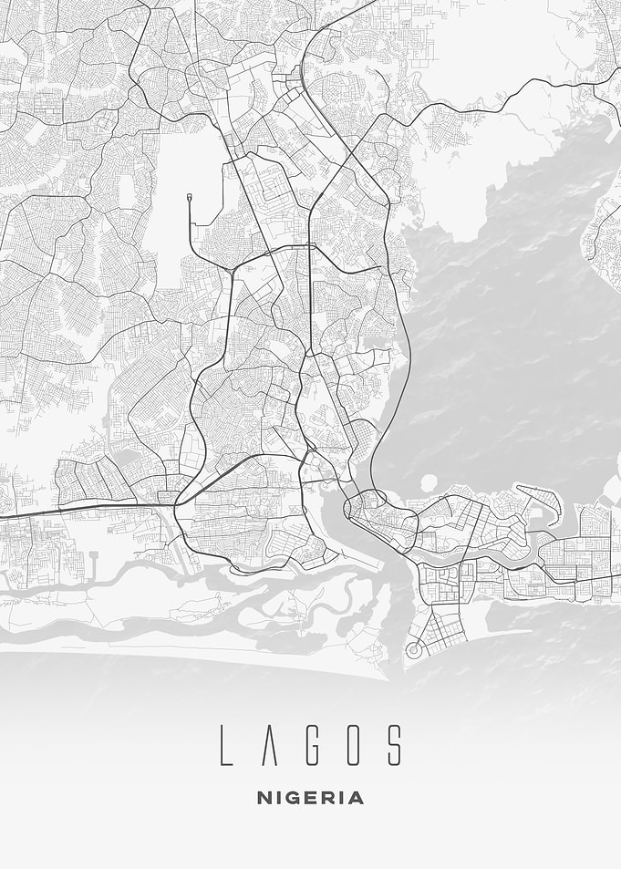 Minimalist Lagos, Nigeria - Coastal City Map Poster, Modern Urban Wall Art