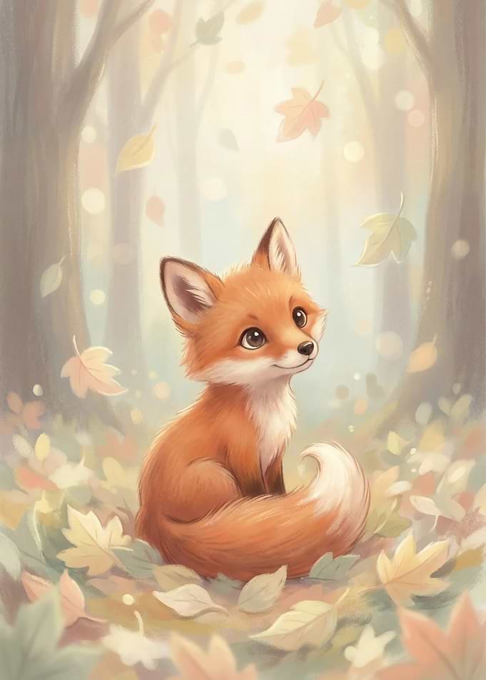 Cute Fox in Autumn Leaves