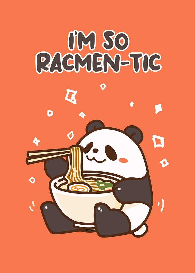 Cute Panda Eating Ramen Illustration