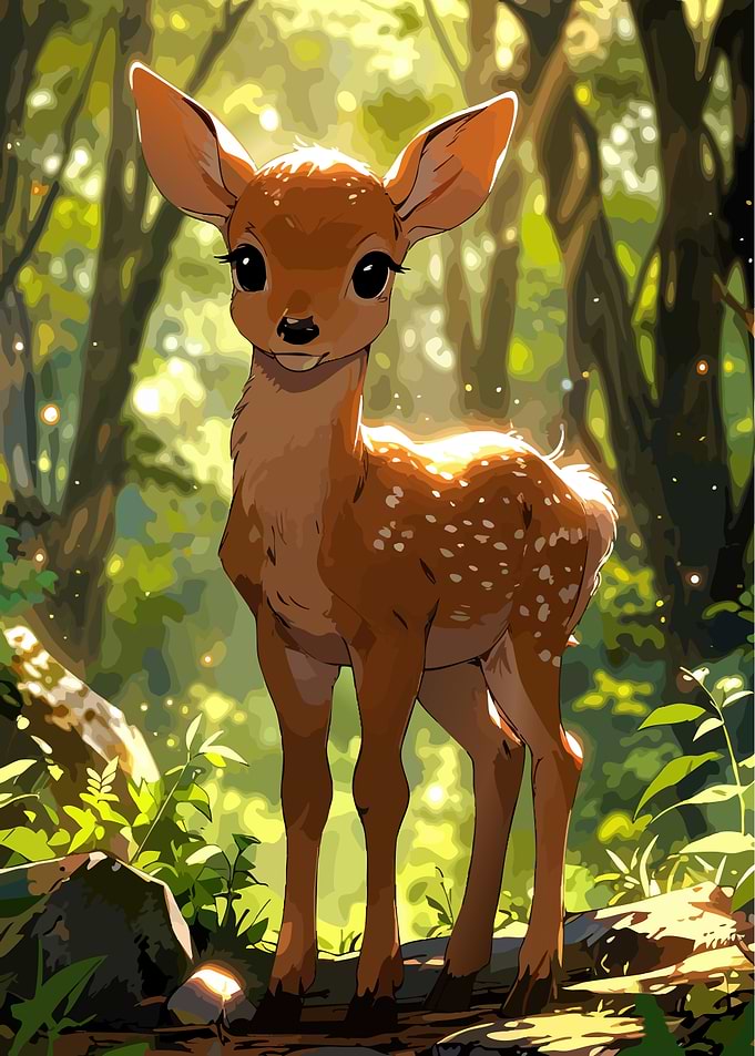 Cute Fawn in Forest Illustration