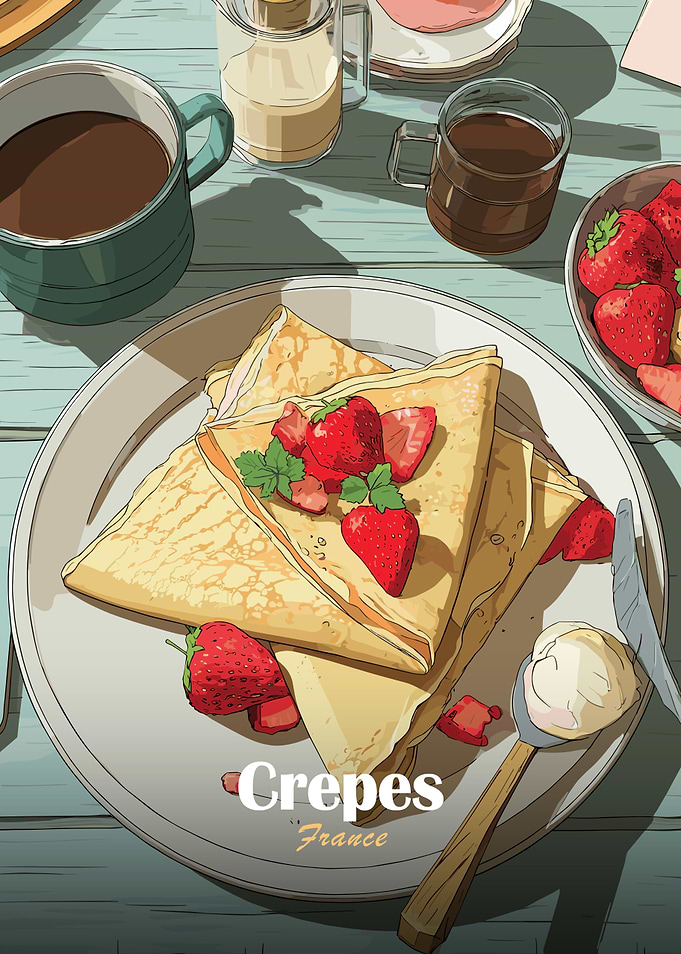 Crepes with Strawberries and Coffee