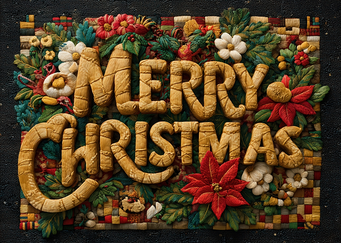 Merry Christmas Floral Embroidery