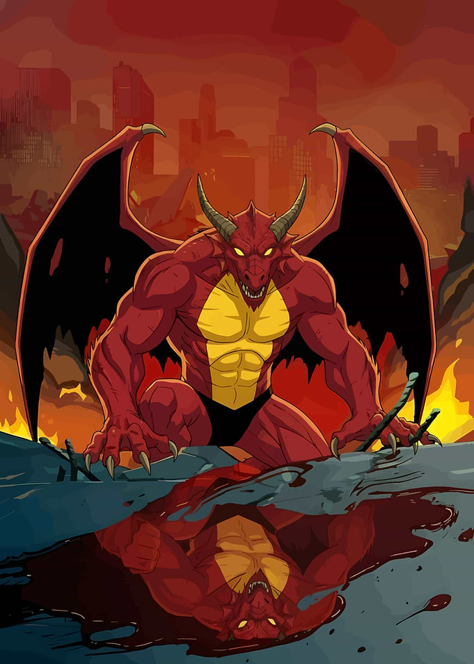 Red Dragon in a Destroyed City