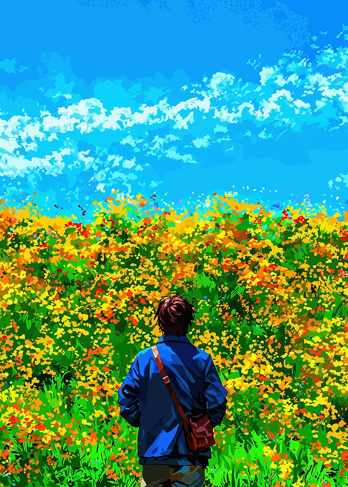 Man in Flower Field