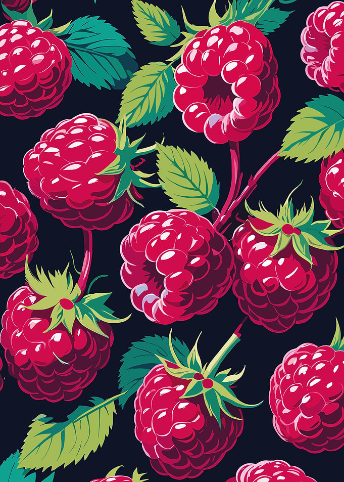 Raspberry Pattern on Dark Background