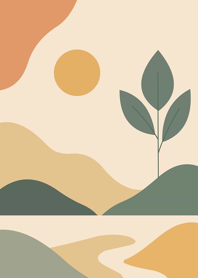 Minimalist Landscape with Tree and Sun
