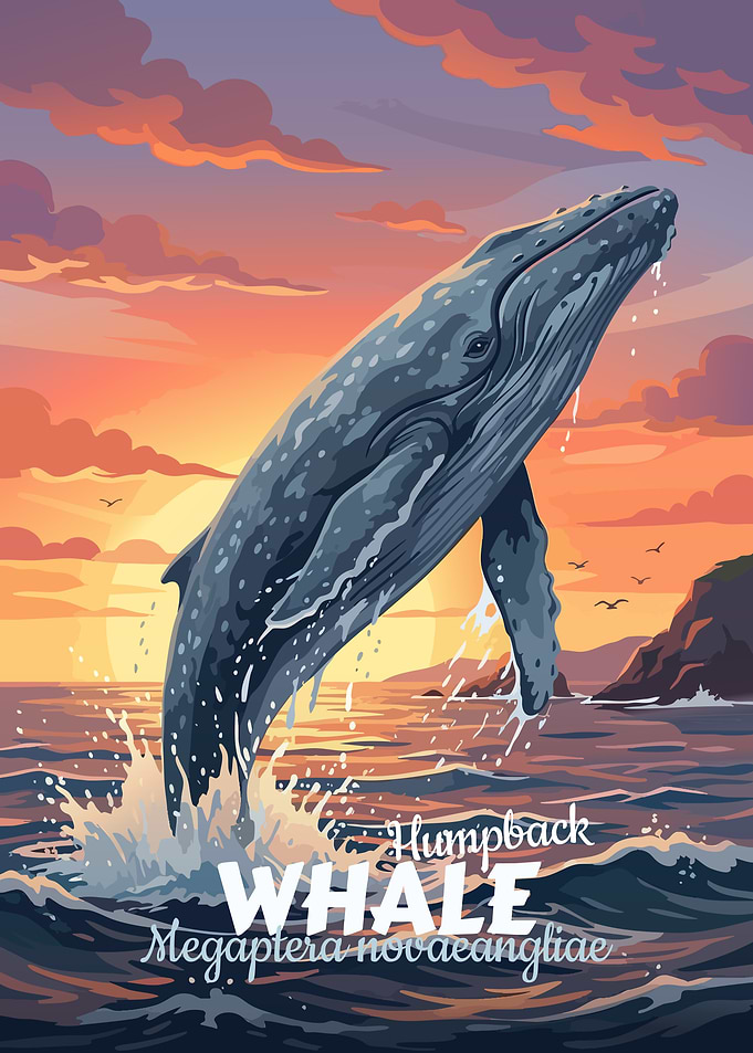 Humpback Whale Breaching at Sunset