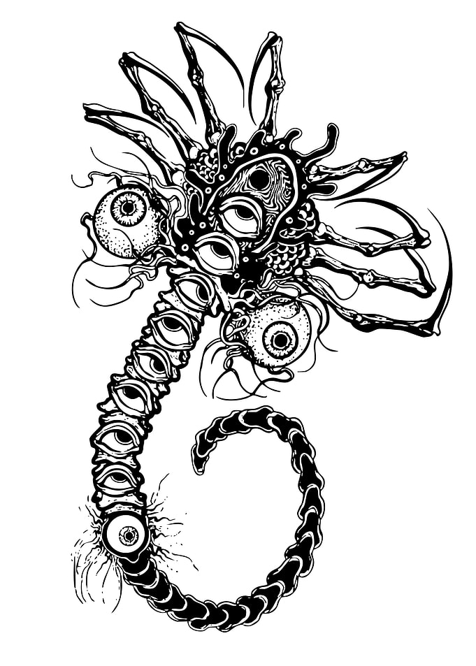 Eye Creature Black and White Illustration