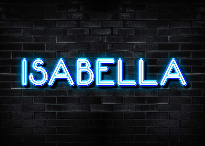 Isabella Neon Sign on Brick Wall