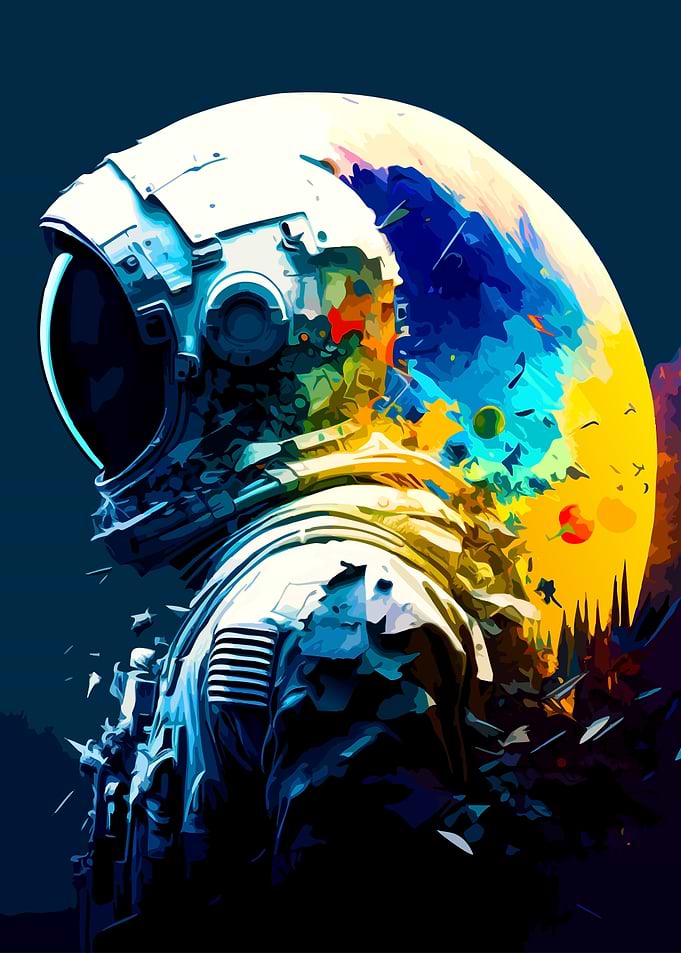 Astronaut in Space with Colorful Planet