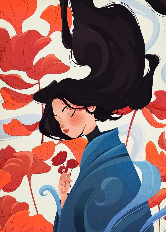 Woman with Flowers Digital Art