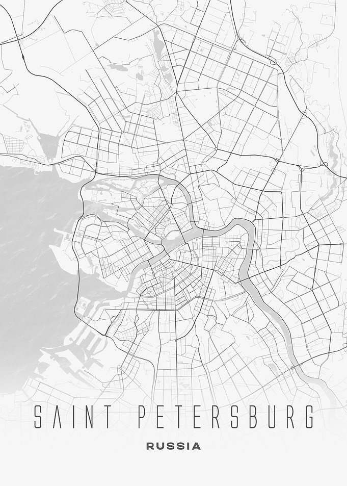 Minimalist Saint Petersburg, Russia - City Map Poster, Intricate Urban Street Wall Art