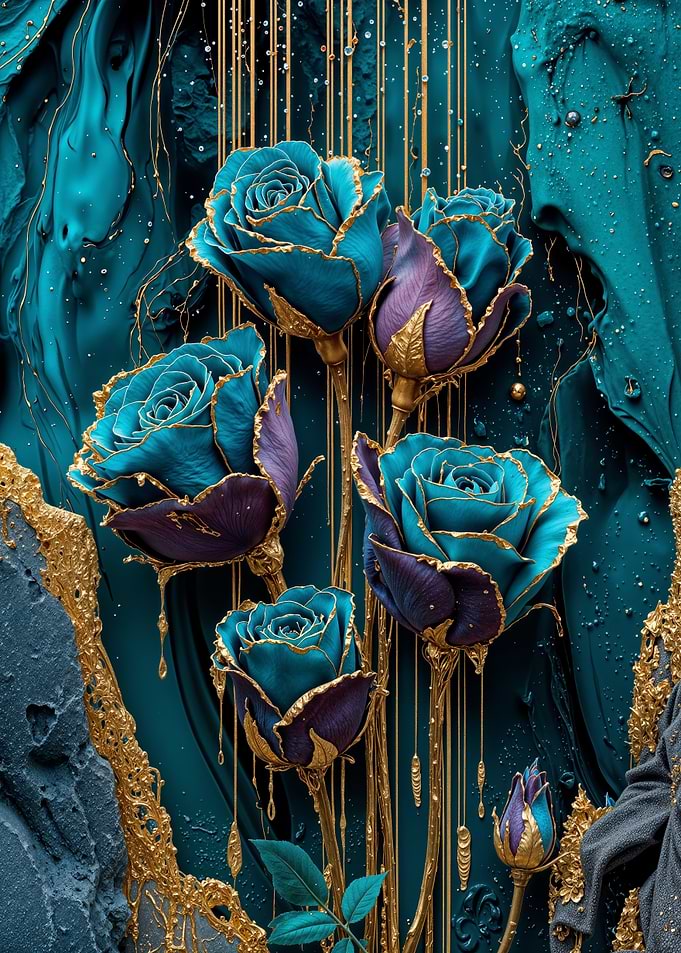 Teal and Gold Lavender Roses