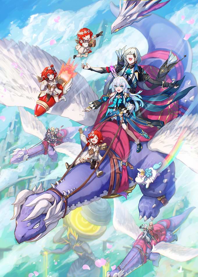 Star Rail Fantasy Dragon Ride with Anime Characters