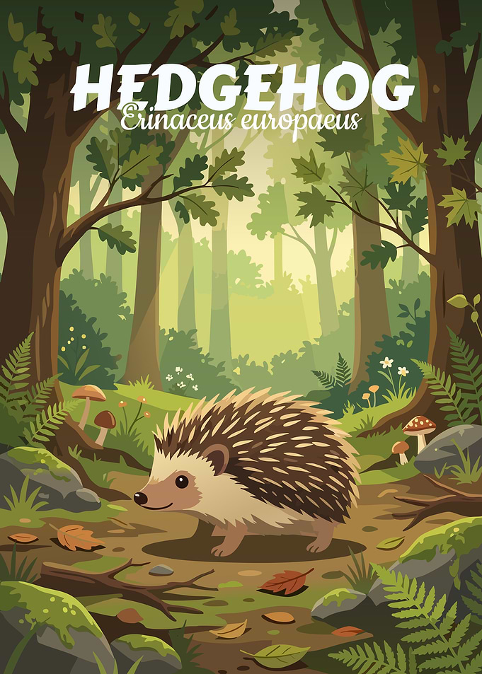 Hedgehog in Forest Illustration