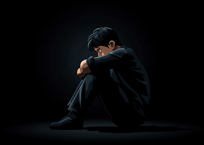Sad Boy Sitting in the Dark
