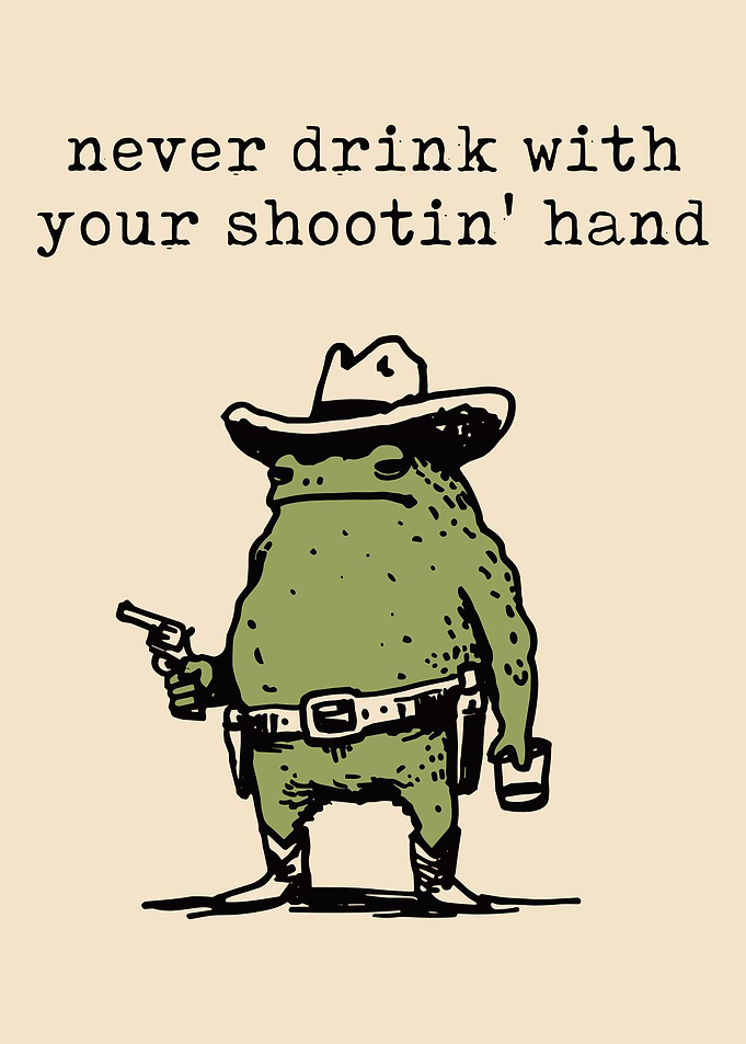 Frog Cowboy with Gun and Drink