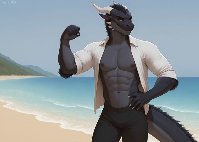 Dragon Anthro on Beach