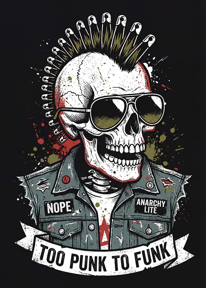 Punk Skull with Safety Pin Mohawk