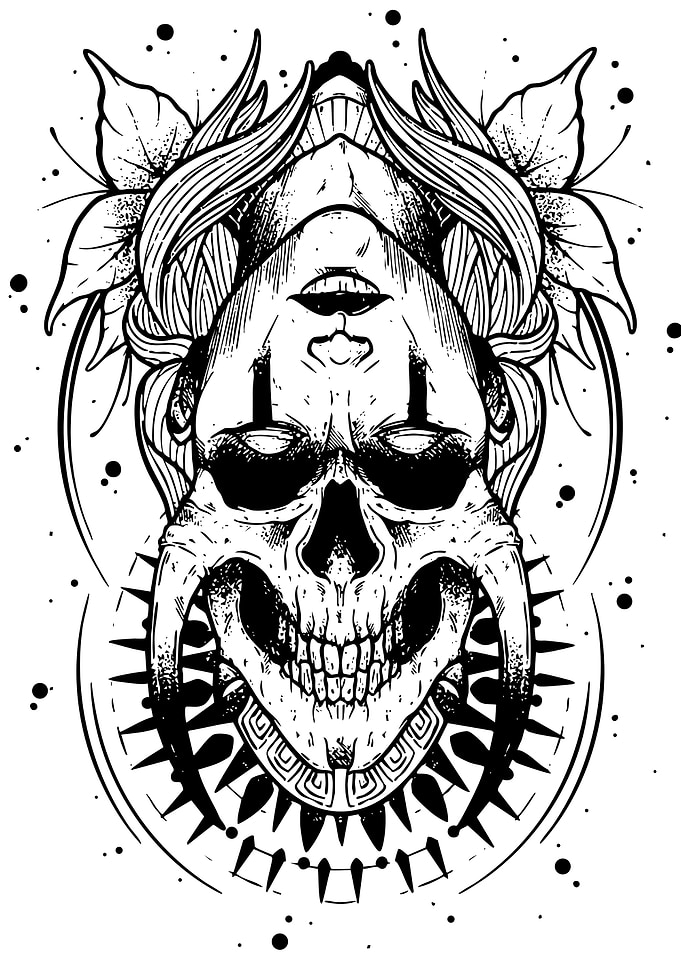 Skull and Woman Line Art