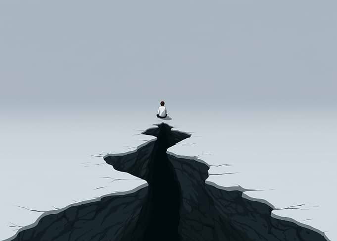 Man Meditating on Edge of Abyss