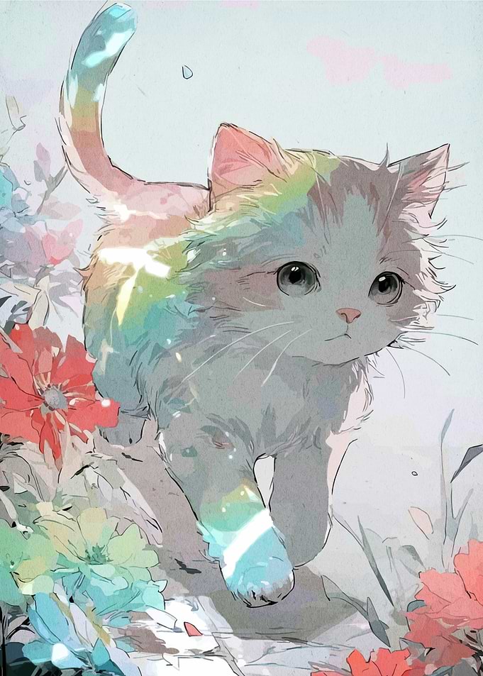 Cute Kitten in Floral Garden