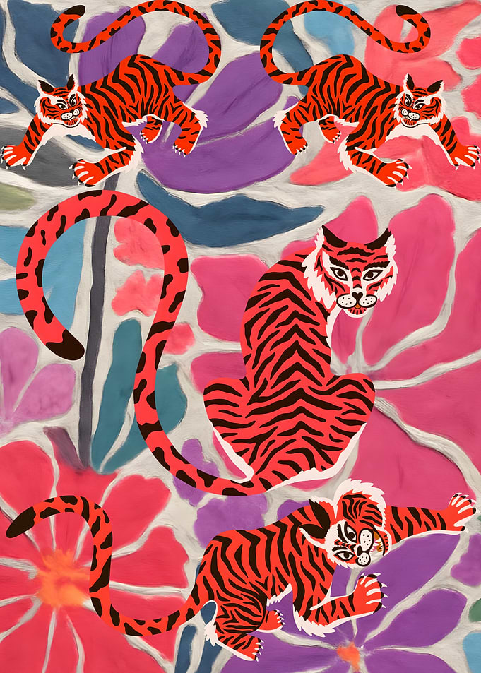Tigers and Flowers Pattern