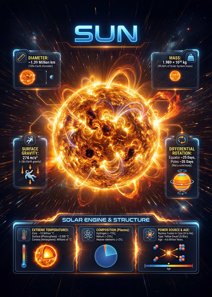 Sun infographic with facts and figures