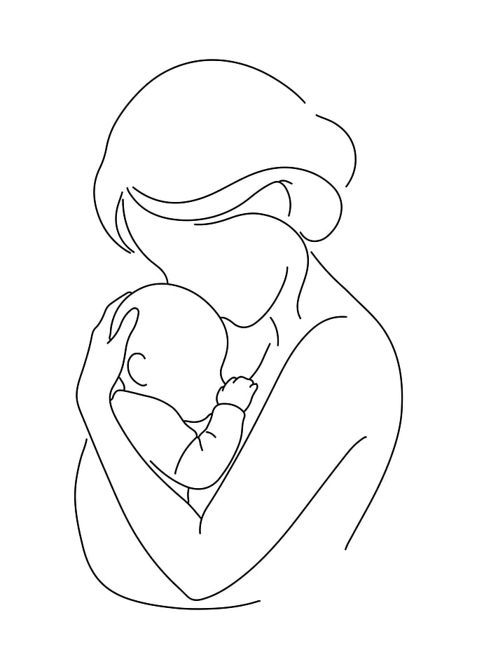 Mother and Child Line Art