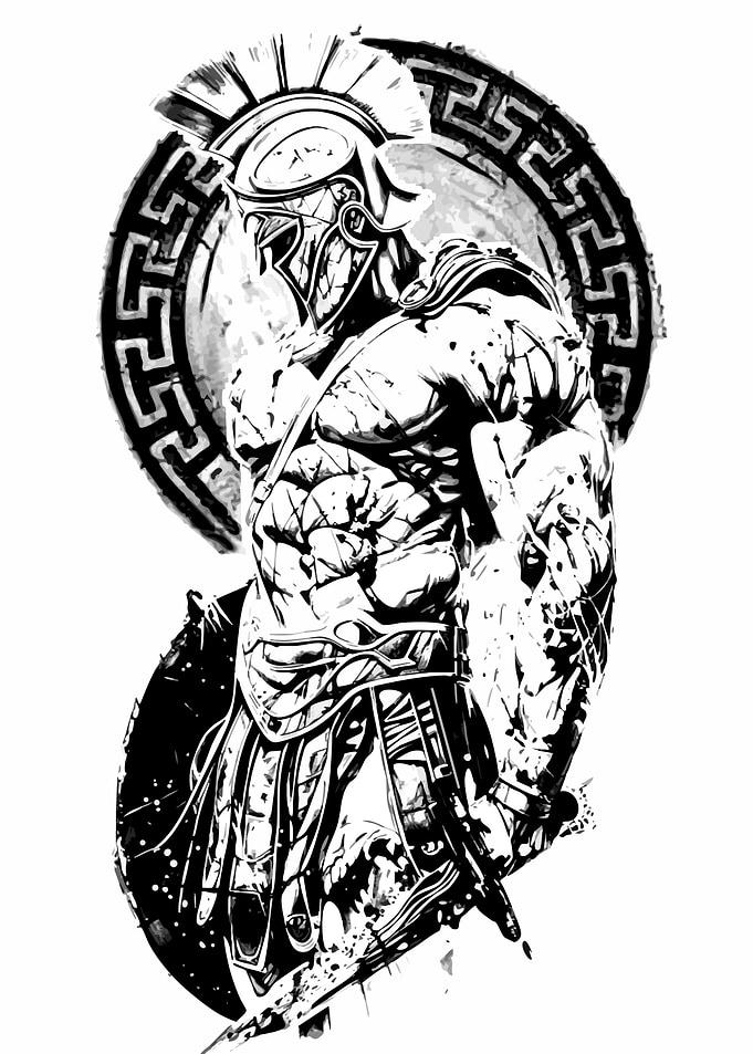 Spartan Warrior Black and White Illustration