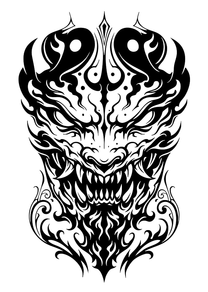 Tribal Demon Face Black and White