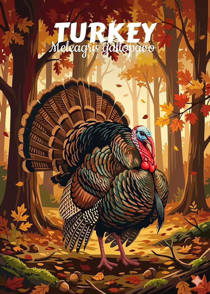 Turkey in Autumn Forest Illustration
