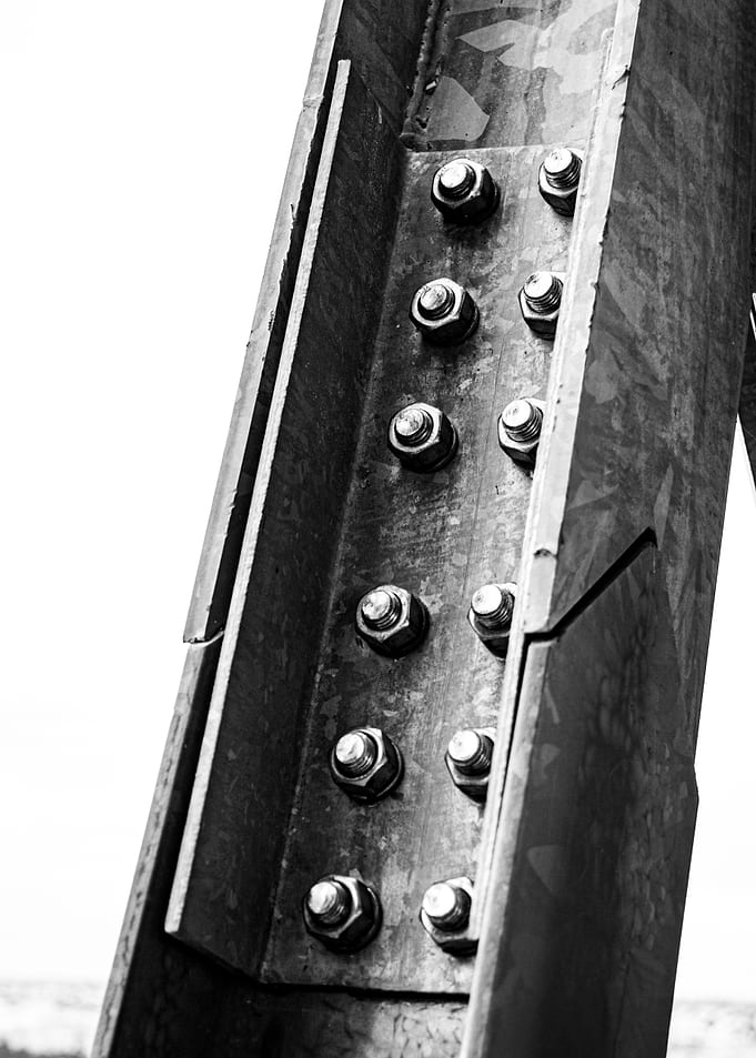Metal Structure with Bolts in Black and White