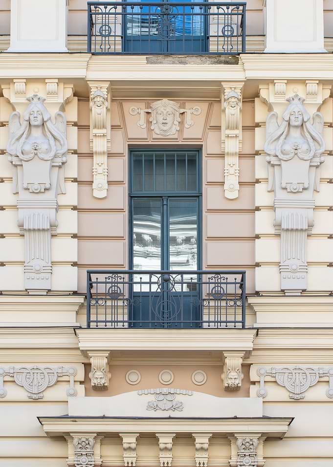 Art Nouveau Building Facade Detail. Alberta street 13, Riga, Latvia.