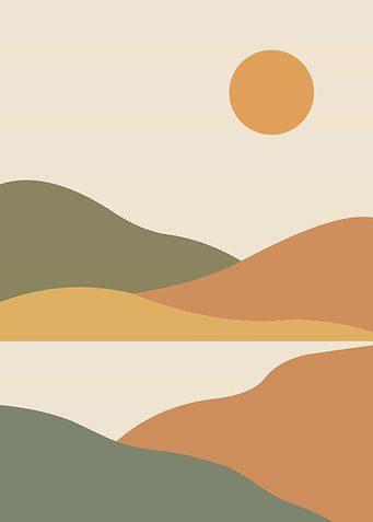 Minimalist Landscape with Sun and Hills