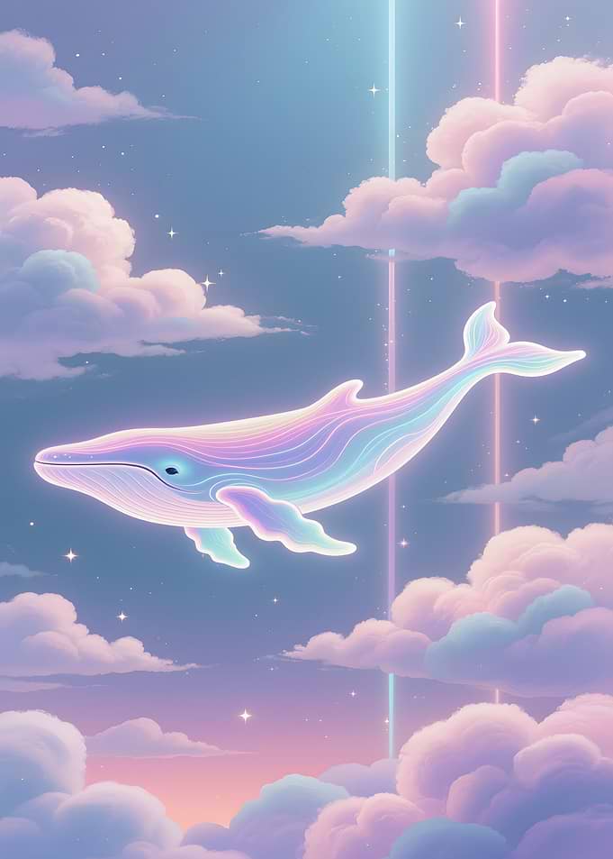 Pastel Whale in Dreamy Sky